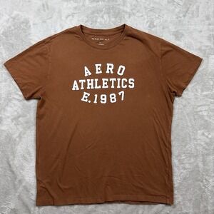 Aeropostale Brown Graphic T-Shirt AERO Athletics Spell Out  Mens Size L Retro